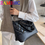 Women's Quilted Down Fabric Bucket Bag Shoulder Crossbody Handbag