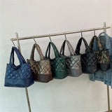 Women's Quilted Down Fabric Bucket Bag Shoulder Crossbody Handbag