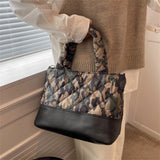 Women's Quilted Down Fabric Bucket Bag Shoulder Crossbody Handbag