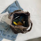 Women's Quilted Down Fabric Bucket Bag Shoulder Crossbody Handbag