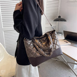 Women's Quilted Down Fabric Bucket Bag Shoulder Crossbody Handbag