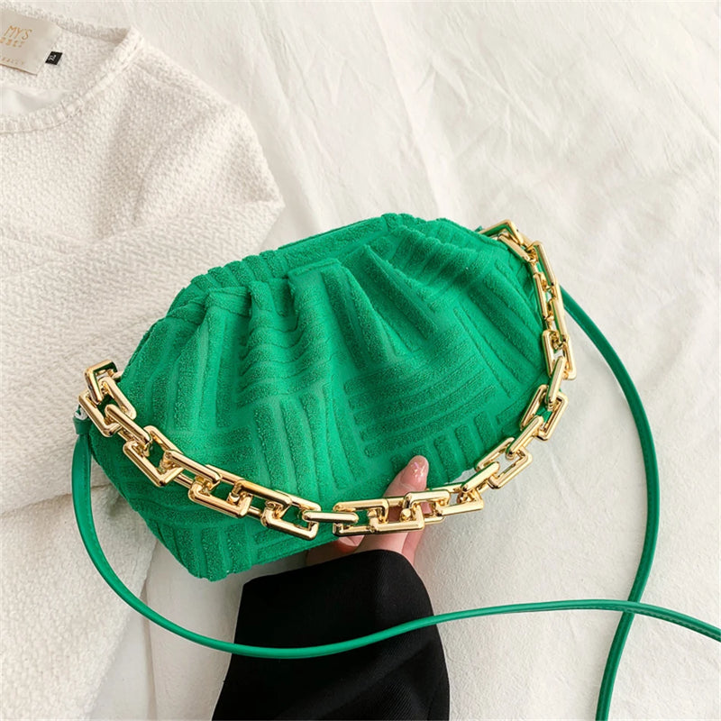 Women's Cloud HandBags Fabric Clip Clutch Shoulder Chains Lady Crossbody Bag
