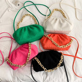 Women's Cloud HandBags Fabric Clip Clutch Shoulder Chains Lady Crossbody Bag