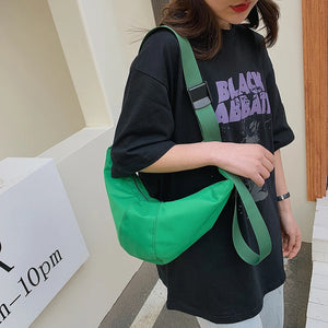 Canvas Shoulder Crossbody Bags Green Half Moon Handbags