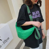Canvas Shoulder Crossbody Bags Green Half Moon Handbags