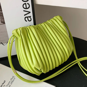 Women's Ruched Bucket Bag Soft Leather Shoulder Crossbody Handbag