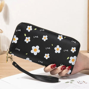Floral Zipper Women Wallets Long Clutch Bag Soft Leather Change Mobile Bag
