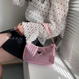 Diamond Nylon Shoulder Tote Bags For Women Small Solid Zipper Handbag