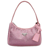 Diamond Nylon Shoulder Tote Bags For Women Small Solid Zipper Handbag