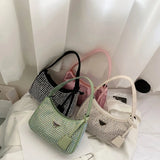 Diamond Nylon Shoulder Tote Bags For Women Small Solid Zipper Handbag