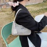Diamond Nylon Shoulder Tote Bags For Women Small Solid Zipper Handbag