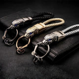 Leopard Head Metal Keychain with Diamond, Leather Hand Strap, Car Keyring