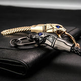 Leopard Head Metal Keychain with Diamond, Leather Hand Strap, Car Keyring