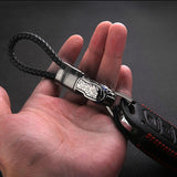 Leopard Head Metal Keychain with Diamond, Leather Hand Strap, Car Keyring