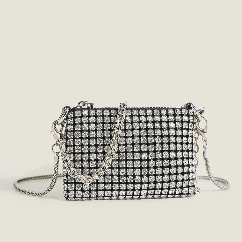 Crystal Mesh Shoulder Bag Shinny Rhinestones Chains Party Purse