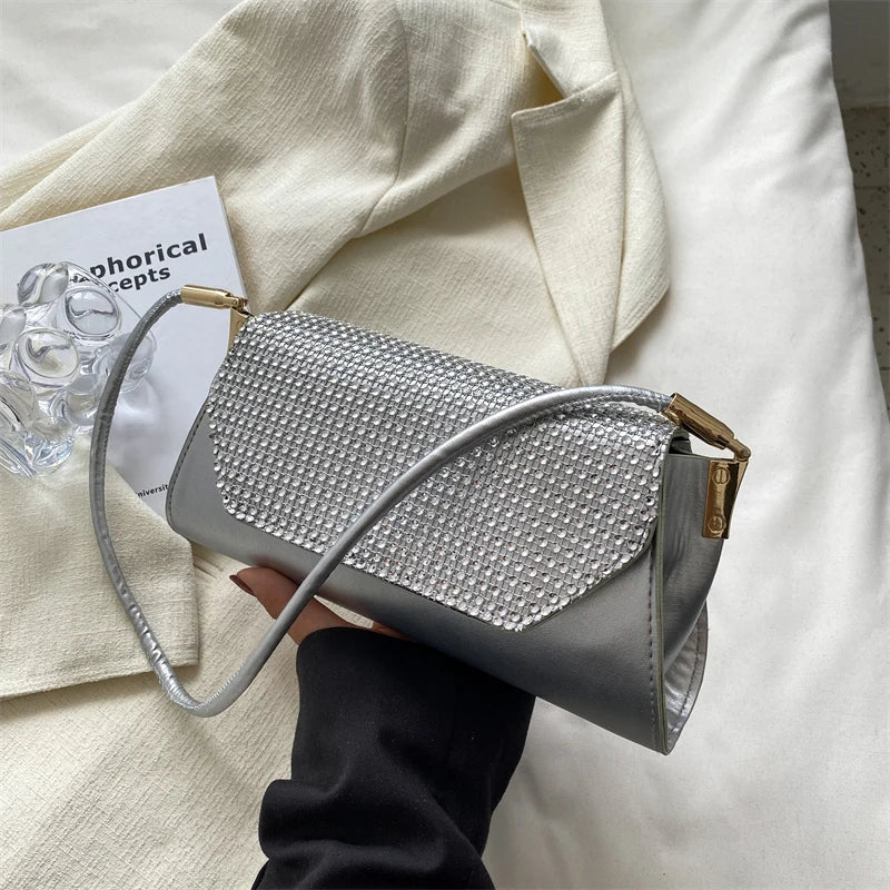 Diamonds Shoulder Bag for Women All-match Underarm Bags Texture Pu Leather