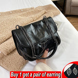 Embroidery Thread Shoulder Bag Soft Leather Crossbody Bag