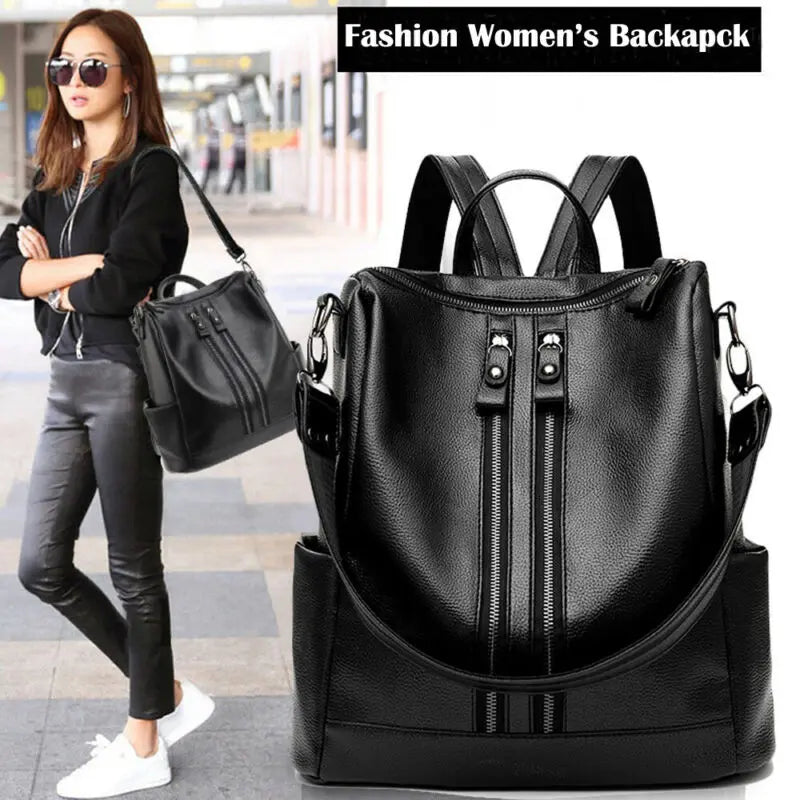 Women PU Leather Backpacks Shoulder Bags Large Capacity School Bag