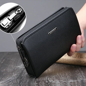 Men Leather Clutch Long Wallet Password Money Bag