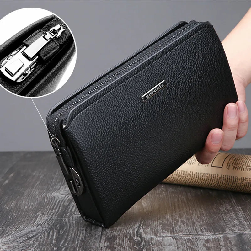 Men Leather Clutch Long Wallet Password Money Bag