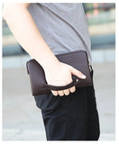 Men Leather Clutch Long Wallet Password Money Bag