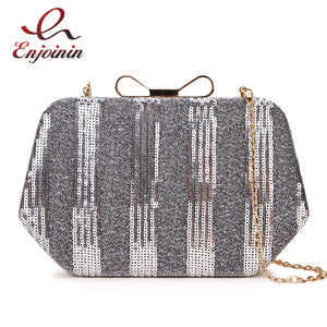 Sequins Striped Party Wedding Clutch Bag Shoulder Chain Mini Bolsa