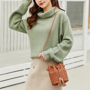 Vintage Lychee Pattern Bucket Bag Retro Shoulder Crossbody