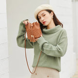 Vintage Lychee Pattern Bucket Bag Retro Shoulder Crossbody Tote