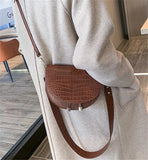 Crocodile Semicircle Saddle Bag Women Crossbody Soft Leather Shoulder Handbag