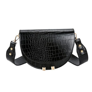 Crocodile Semicircle Saddle Bag Women Crossbody Soft Leather Shoulder Handbag