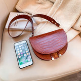Crocodile Semicircle Saddle Bag Women Crossbody Soft Leather Shoulder Handbag