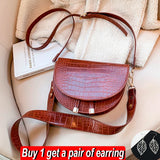 Crocodile Semicircle Saddle Bag Women Crossbody Soft Leather Shoulder Handbag