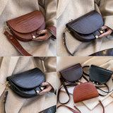 Crocodile Semicircle Saddle Bag Women Crossbody Soft Leather Shoulder Handbag