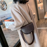 Crocodile Semicircle Saddle Bag Women Crossbody Soft Leather Shoulder Handbag