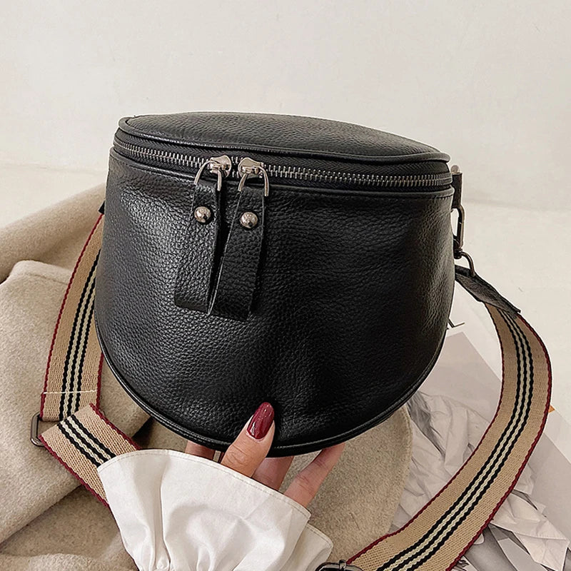 Women Semicircle Crossbody Bag Soft Leather Shoulder Bag Handbag