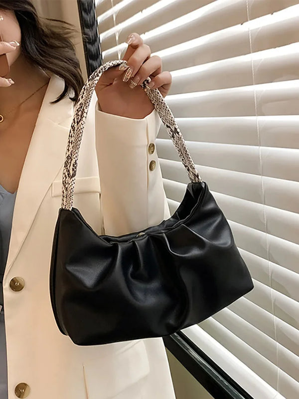 Summer PU Leather Women's Shoulder Bag Solid Underarm Top Handle Bag