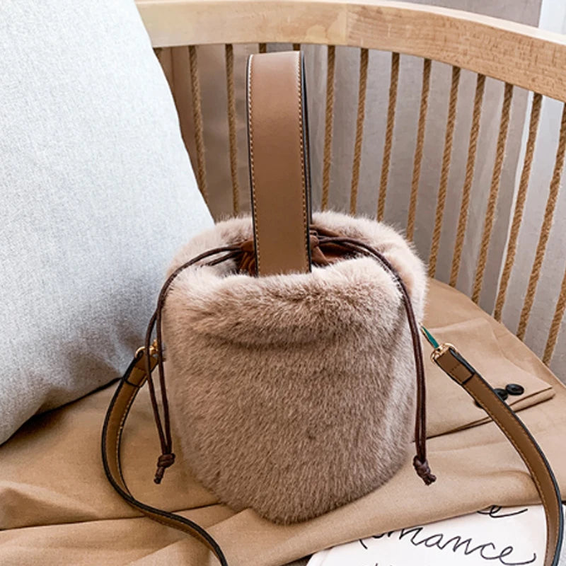 Faux Fur Bucket Bag High Women Handbag Travel Shoulder Bag