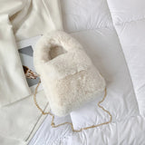 Purple Faux Fur Plush Shoulder Bag with Chain Crossbody Strap
