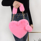 Faux Fur Heart-shaped Small Handbags Fluffy Plush Chain Shoulder Bag