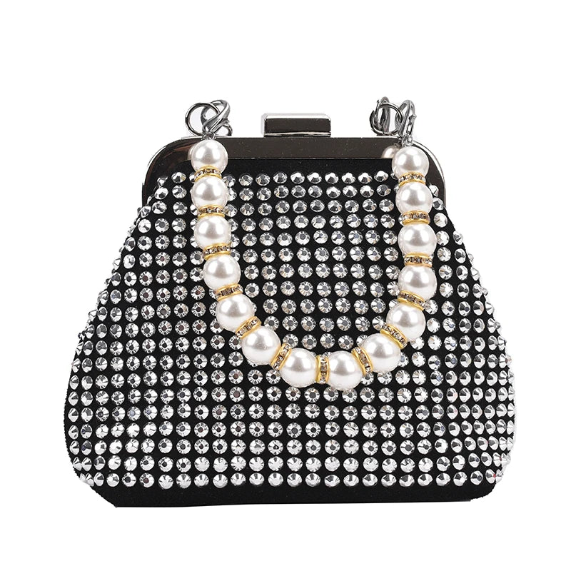 Faux Suede Leather Women Bag Diamonds Shoulder Chain Clutch Crossbody