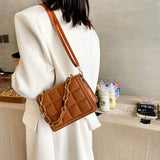 Flannel Crossbody Bag Women Chain Handbag Solid Square Shoulder Bag Female Purse