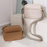Small Square Flap Bag PU Leather Shoulder Crossbody Casual Wide Strap Purse