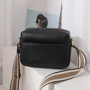 Small Square Flap Bag PU Leather Shoulder Crossbody Casual Wide Strap Purse