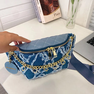 Flower Chain Waist Packs For Women Diamond Lattice Waist Bag