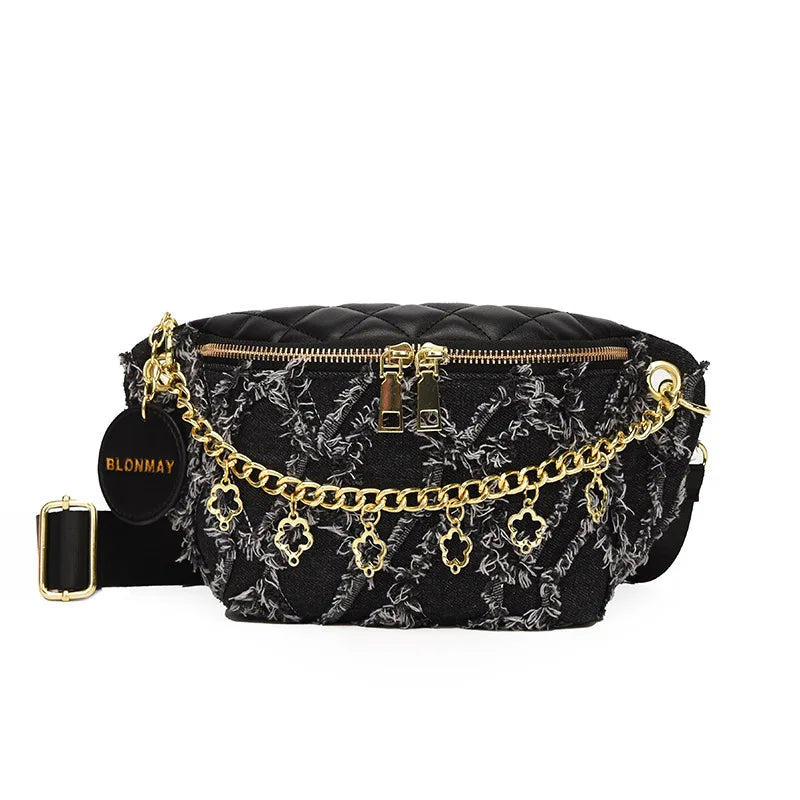Flower Chain Waist Packs For Women Diamond Lattice Waist Bag