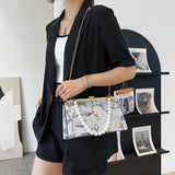 Flower Jacquard Cloth Frame Evening Bag Beaded Chain Shoulder Crossbody