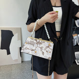 Flower Jacquard Cloth Frame Evening Bag Beaded Chain Shoulder Crossbody