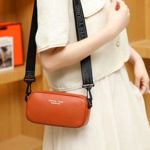 Orange Leather Phone Bag Small Wide Strap Cross Body Purse