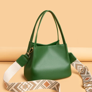 Cowhide Crossbody Bag Wide Straps Ladies Handbag