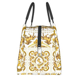 Golden Horses Floral Print Lunch Bag Thermal Insulated Box Work Picnic Tote